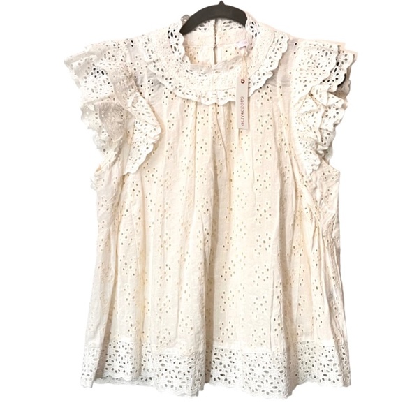 Olivaceous Tops - Olivaceous Top M Ivory Eyelet Ruffle Trim Flutter Sleeves Boho Peasant Blouse